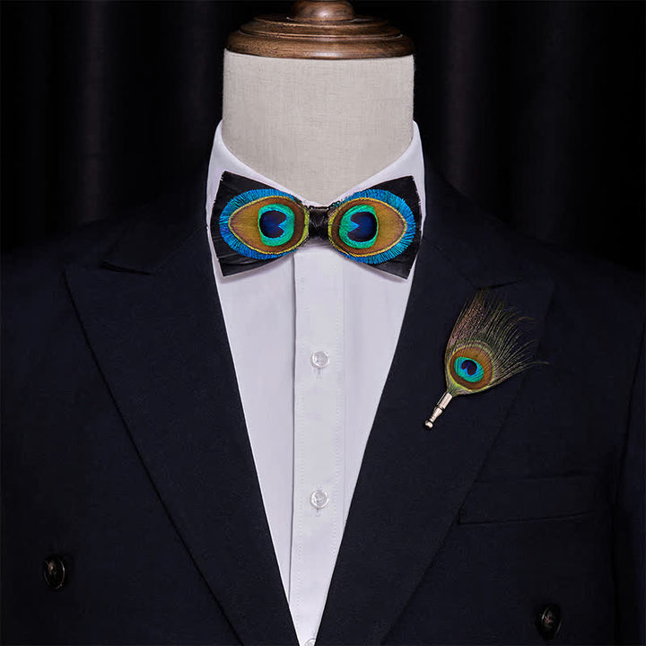 Papillon con piume di pavone blu e nero - image 2