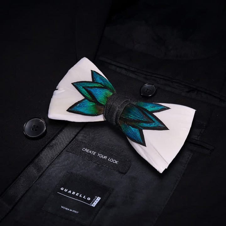 Papillon con piume blu ciano e bianco crema - Papillon - image 2