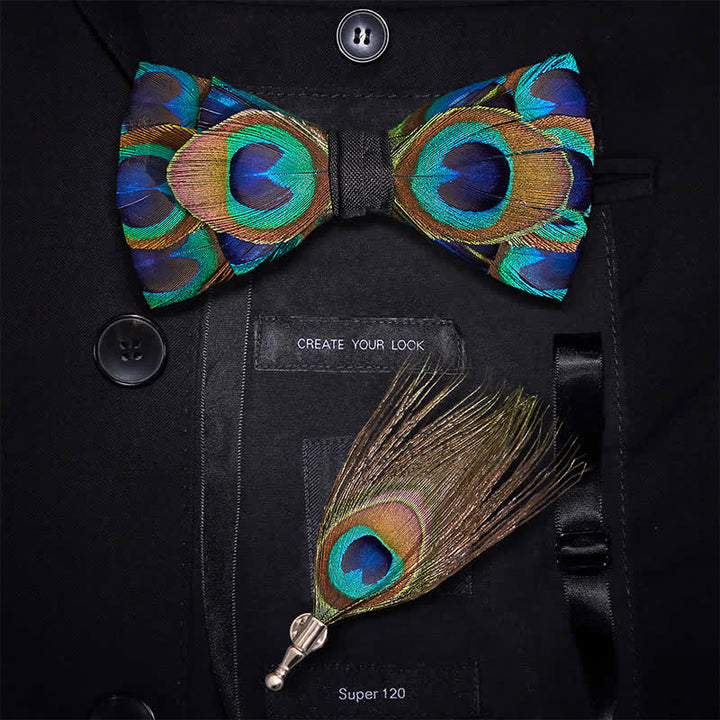 Papillon con piume di pavone indaco e verde - Indaco e verde - image 0