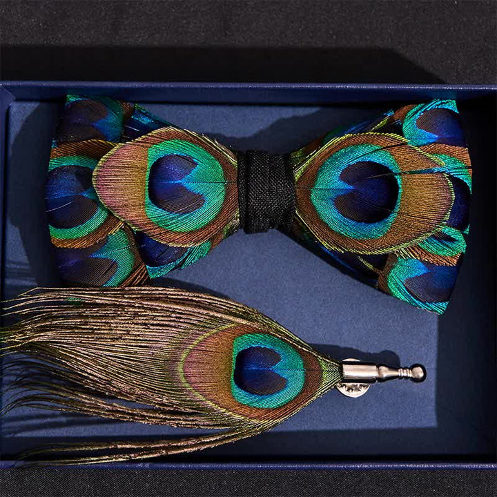 Papillon con piume di pavone indaco e verde - image 3