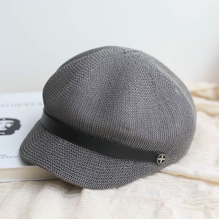 Cappello basco ottagonale in paglia con fascia in pelle nera elegante da donna - Grigio - Regolabile (21 5/8"-23 1/4") - image 10