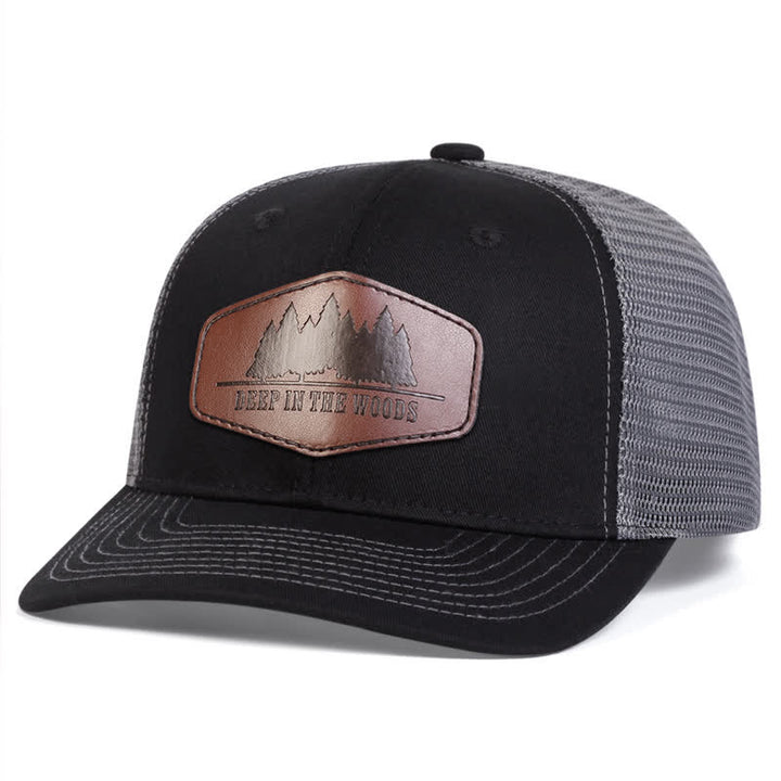Cappello da camionista con etichetta in pelle "Deep In The Woods" - Nero e grigio - Regolabile (circa 22"-23 5/8") - image 5