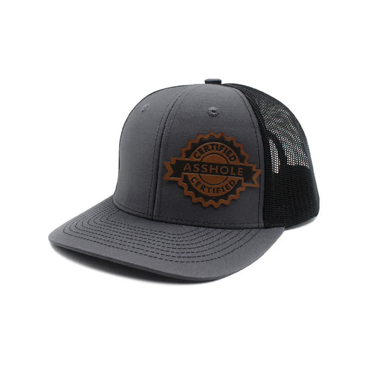 Cappello da camionista con etichetta in pelle marrone e motivo a lettere - Grigio scuro e nero - Regolabile (circa 22"-23 5/8") - image 10