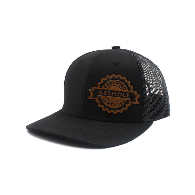 Cappello da camionista con etichetta in pelle marrone e motivo a lettere - Nero - Regolabile (circa 22"-23 5/8") - image 13