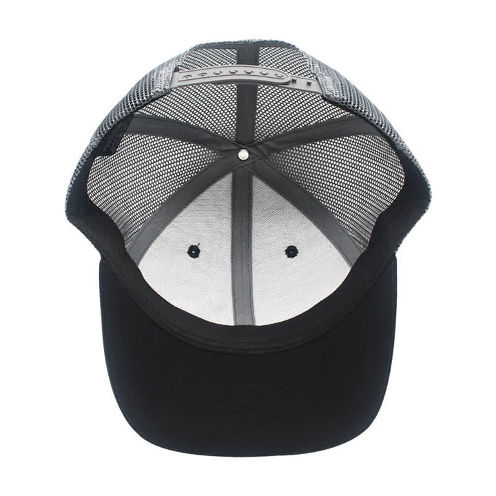 Cappello da camionista con etichetta in pelle marrone e motivo a lettere - image 3