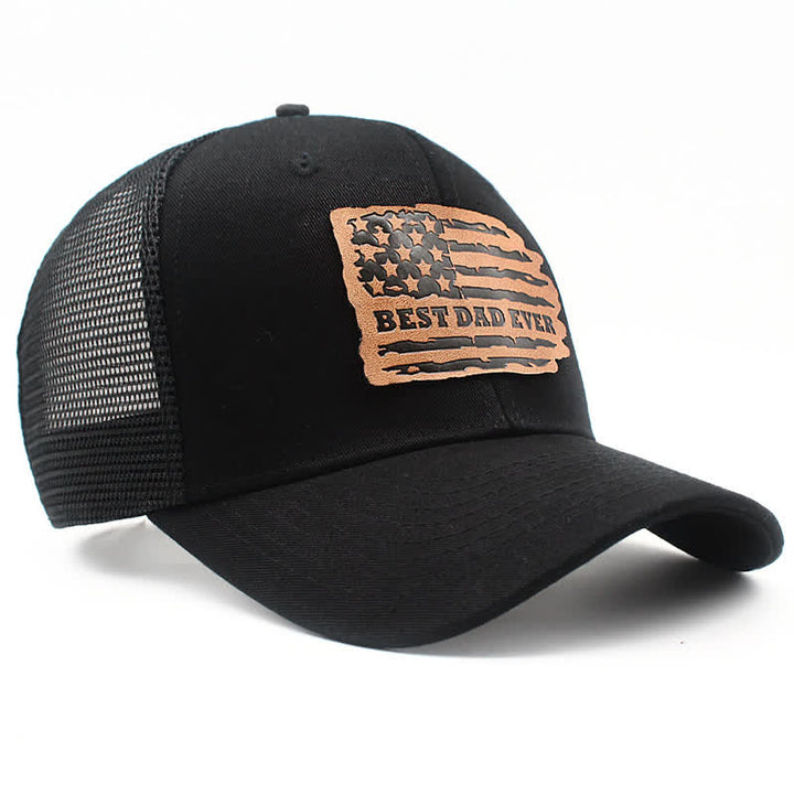 Cappello da camionista con toppa in pelle e bandiera USA "Best Dad Ever" - image 3