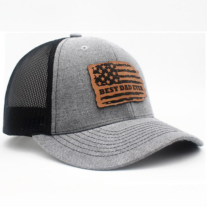 Cappello da camionista con toppa in pelle e bandiera USA "Best Dad Ever" - image 8