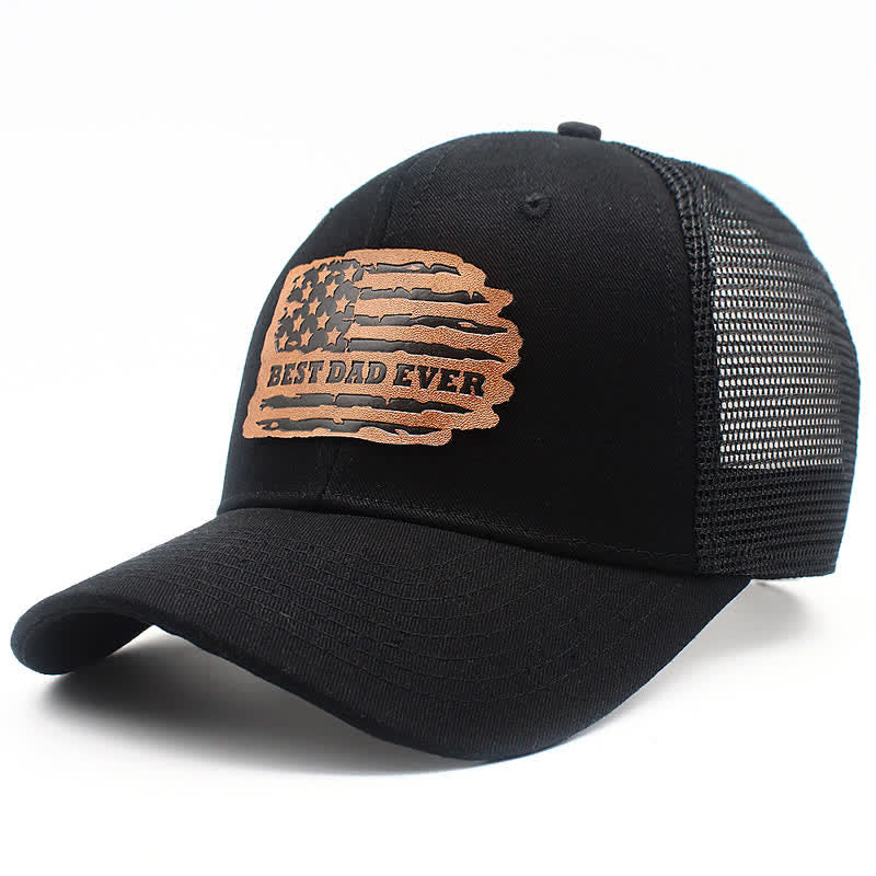 Cappello da camionista con toppa in pelle e bandiera USA "Best Dad Ever" - image 1