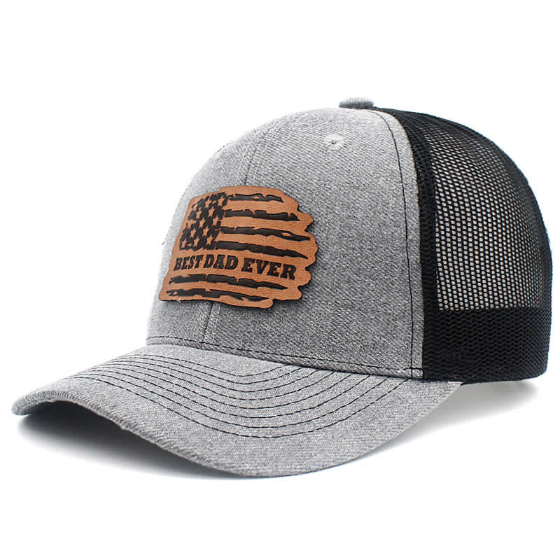 Cappello da camionista con toppa in pelle e bandiera USA "Best Dad Ever" - image 9