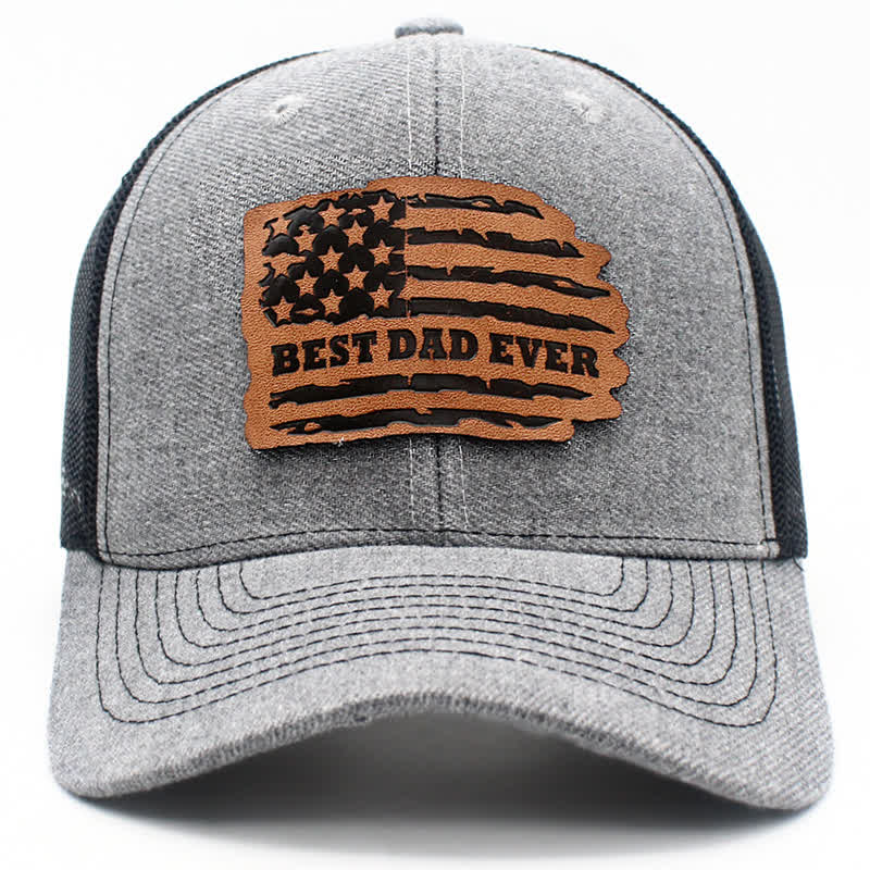 Cappello da camionista con toppa in pelle e bandiera USA "Best Dad Ever" - Grigio - Regolabile (circa 21 5/8"-24 1/2") - image 7