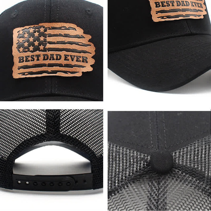 Cappello da camionista con toppa in pelle e bandiera USA "Best Dad Ever" - image 6