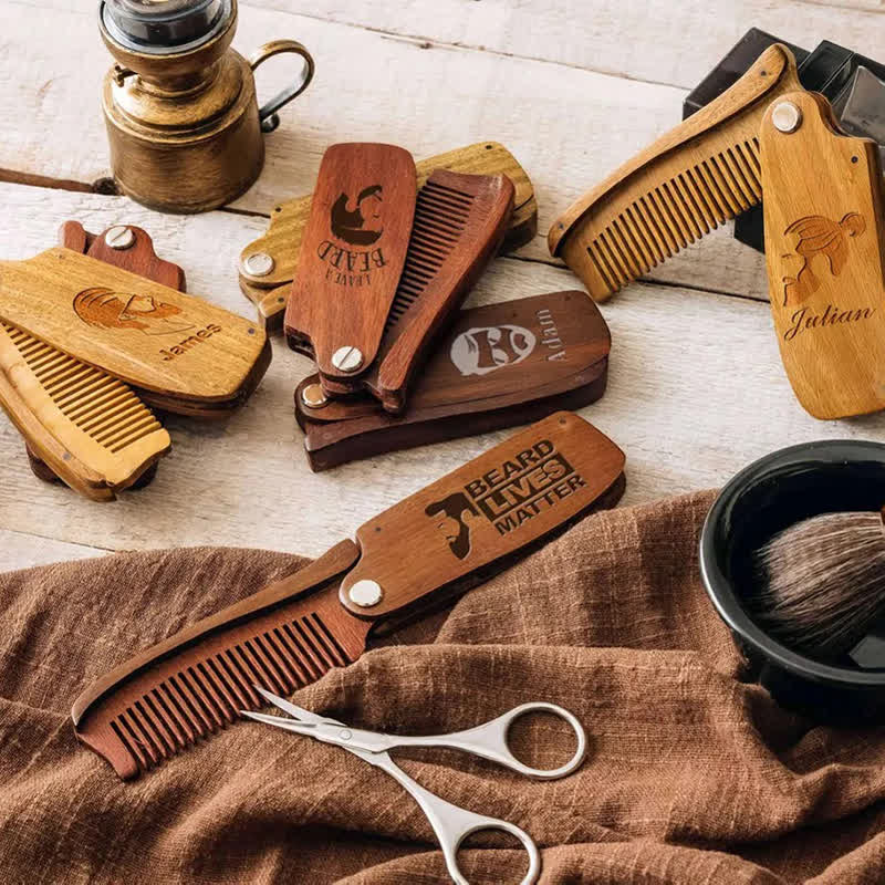 Pettine per barba e capelli pieghevole in legno con nome intagliato personalizzato - image 5