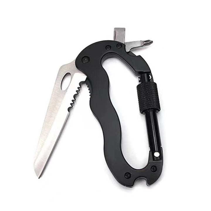 Coltello pieghevole multiuso 5 in 1 con moschettone e fibbia a forma di D - image 1