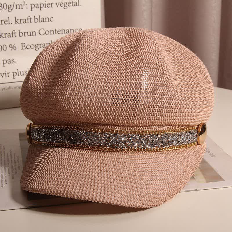Cappello basco in paglia con catena in oro e strass argentati, elegante da donna - Rosa - Regolabile (22"-22 7/8") - image 10