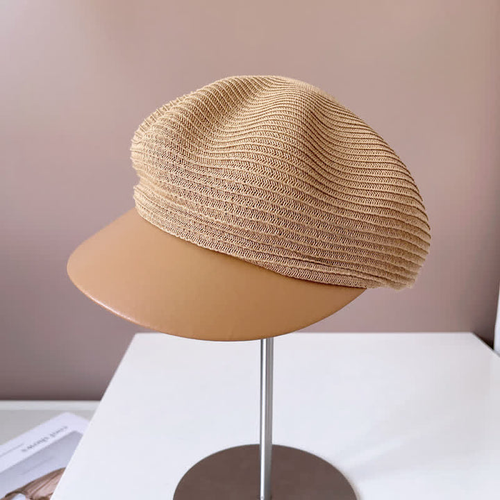 Cappello basco in paglia con visiera in similpelle da donna - image 2