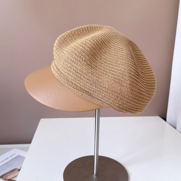 Cappello basco in paglia con visiera in similpelle da donna - image 3