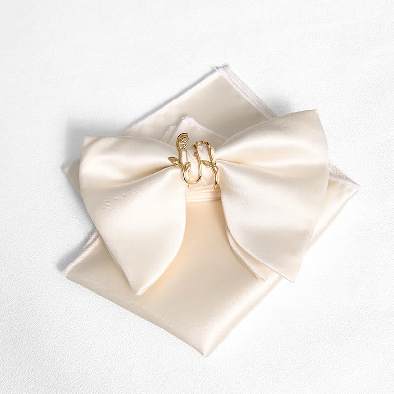 Fazzoletto da taschino con papillon oversize a punta e foglia di vite dorata da uomo - Bianco - Papillon + fazzoletto da taschino - image 11