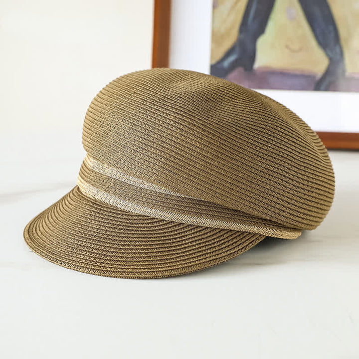 Cappello da spiaggia in paglia con visiera intrecciata a righe, classico da donna - Cachi scuro - Regolabile (21 5/8"-22 7/8") - image 4