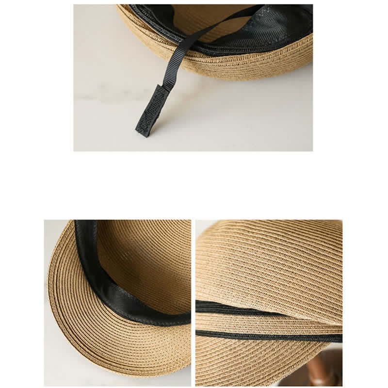 Cappello da spiaggia in paglia con visiera intrecciata a righe, classico da donna - image 3