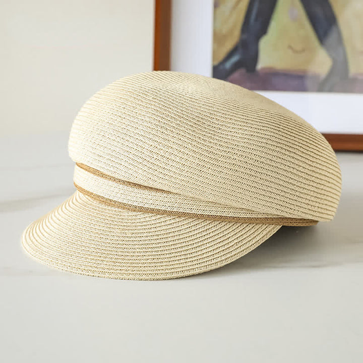 Cappello da spiaggia in paglia con visiera intrecciata a righe, classico da donna - Avorio - Regolabile (21 5/8"-22 7/8") - image 5