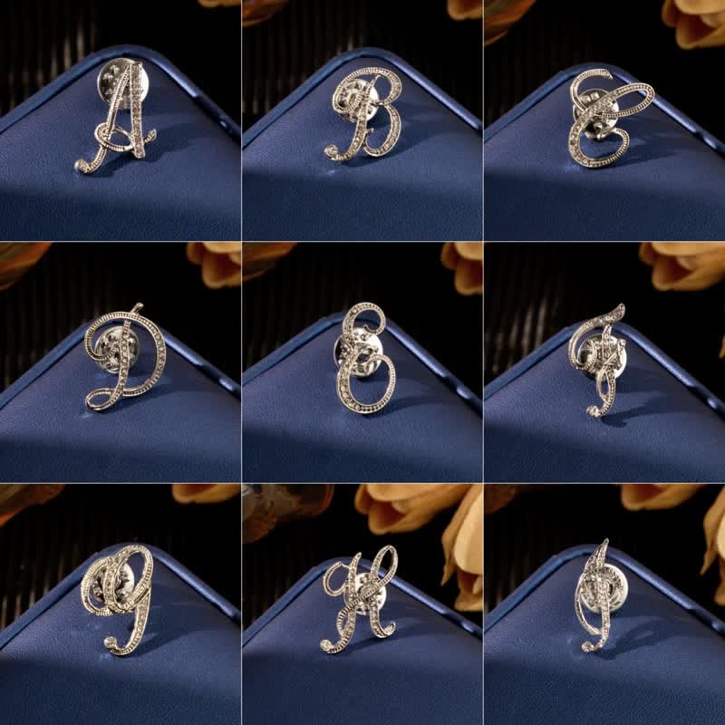 Spilla con lettera iniziale dell'alfabeto 26 in argento e strass - image 1