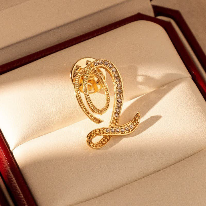 Spilla con lettera iniziale in oro 26 dell'alfabeto con strass - Q - image 17