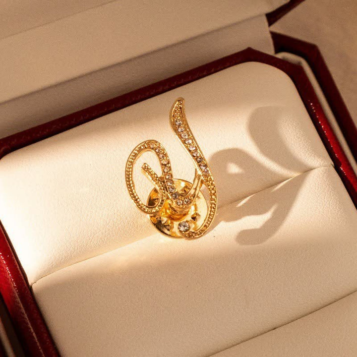 Spilla con lettera iniziale in oro 26 dell'alfabeto con strass - Y - image 25