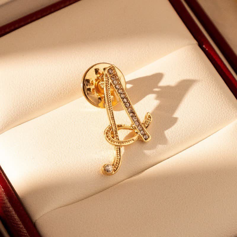Spilla con lettera iniziale in oro 26 dell'alfabeto con strass - A - image 0