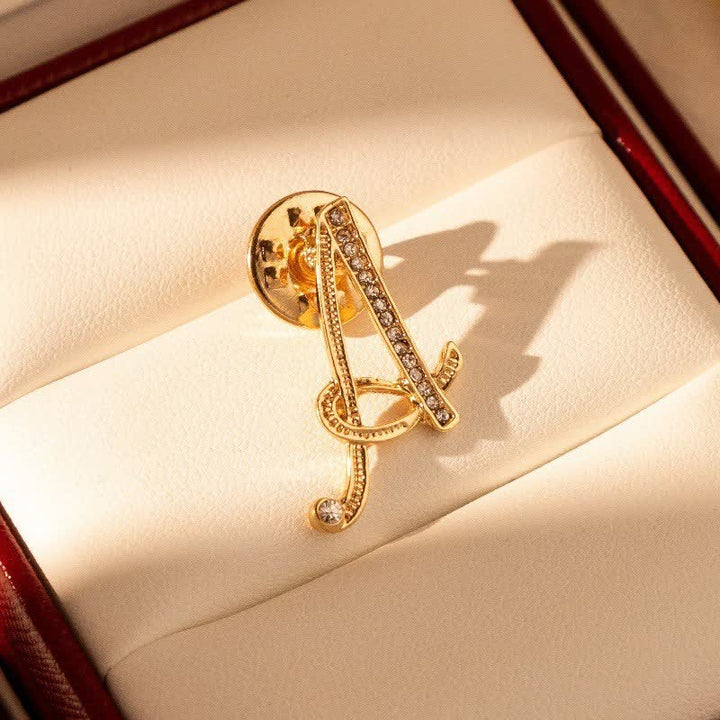 Spilla con lettera iniziale in oro 26 dell'alfabeto con strass - A - image 0