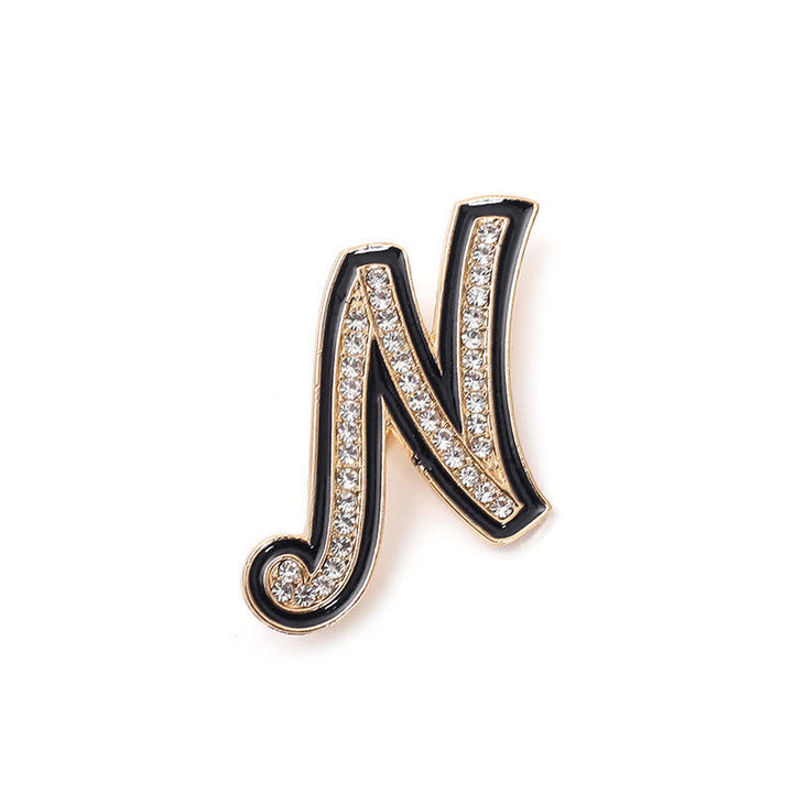 Spilla con lettera iniziale smaltata nera e strass, alfabeto 26 - N - image 18