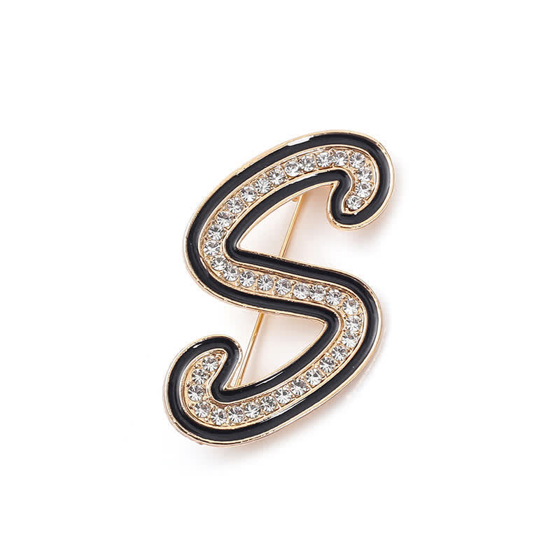 Spilla con lettera iniziale smaltata nera e strass, alfabeto 26 - S - image 23