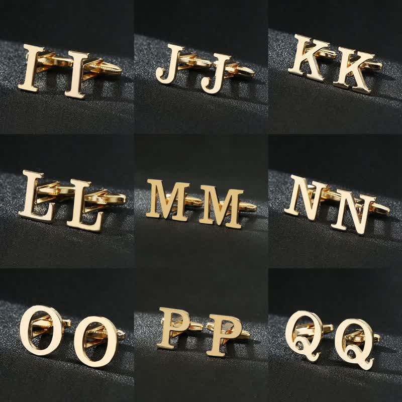Gemelli da uomo placcati in oro con iniziale e 26 lettere dell'alfabeto. - image 1