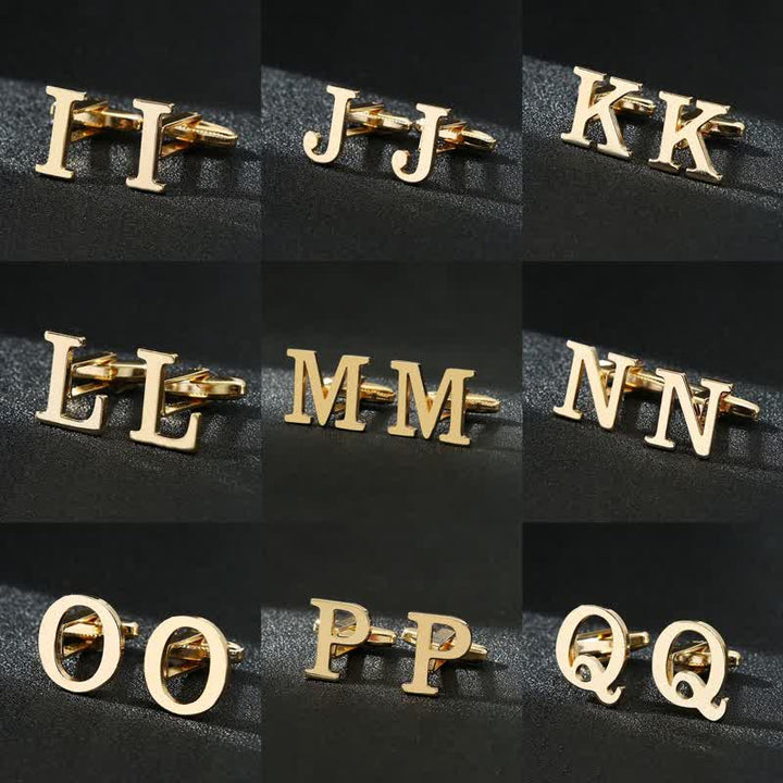 Gemelli da uomo placcati in oro con iniziale e 26 lettere dell'alfabeto. - image 1