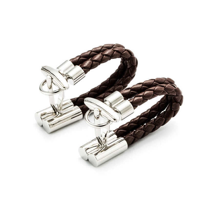 Gemelli avvolgenti in corda di pelle intrecciata marrone da uomo, 1 paio - image 3