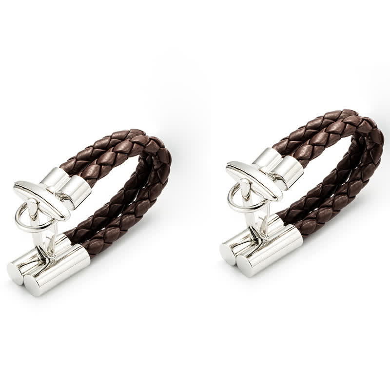 Gemelli avvolgenti in corda di pelle intrecciata marrone da uomo, 1 paio - image 4
