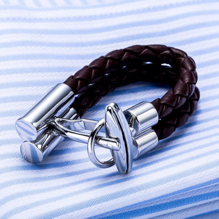 Gemelli avvolgenti in corda di pelle intrecciata marrone da uomo, 1 paio - image 1