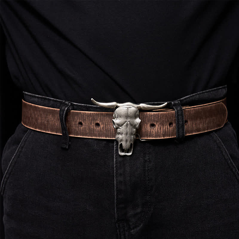 Cintura in pelle con fibbia argentata e coltello nascosto fai da te con testa di Longhorn unica - image 1