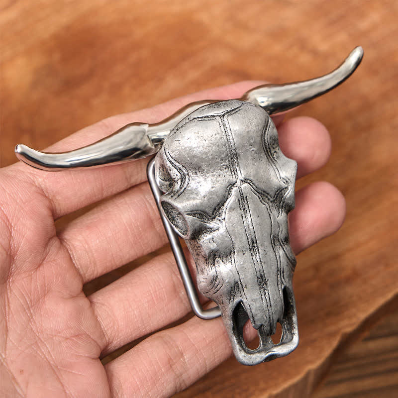 Cintura in pelle con fibbia argentata e coltello nascosto fai da te con testa di Longhorn unica - image 5
