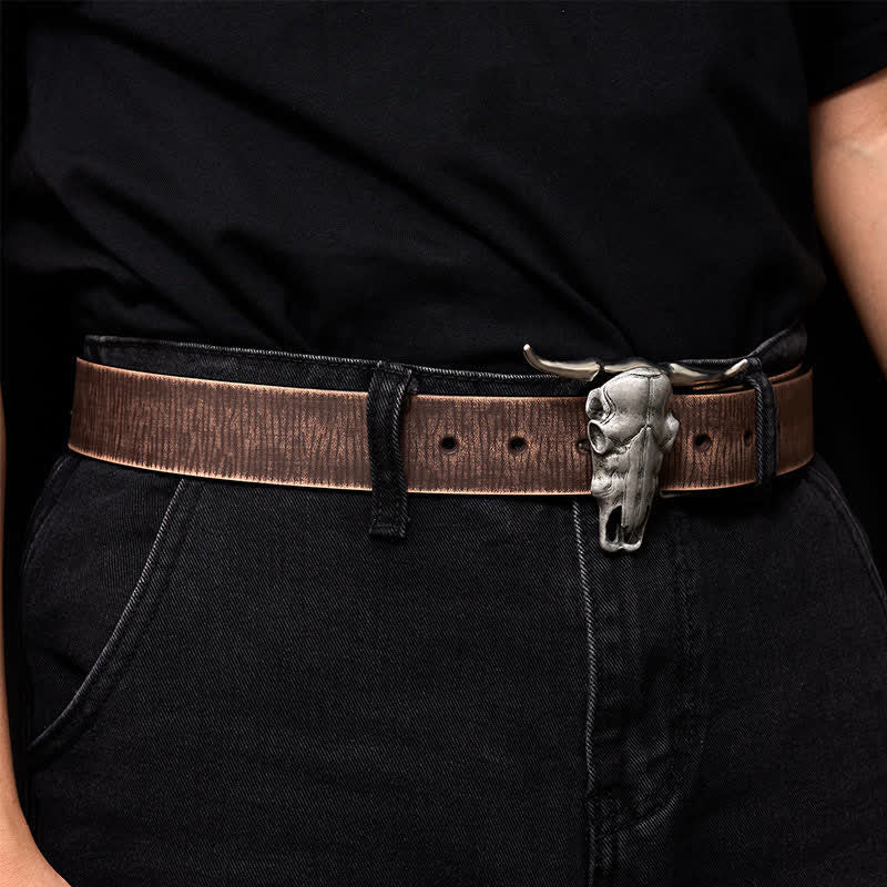 Cintura in pelle con fibbia argentata e coltello nascosto fai da te con testa di Longhorn unica - image 2