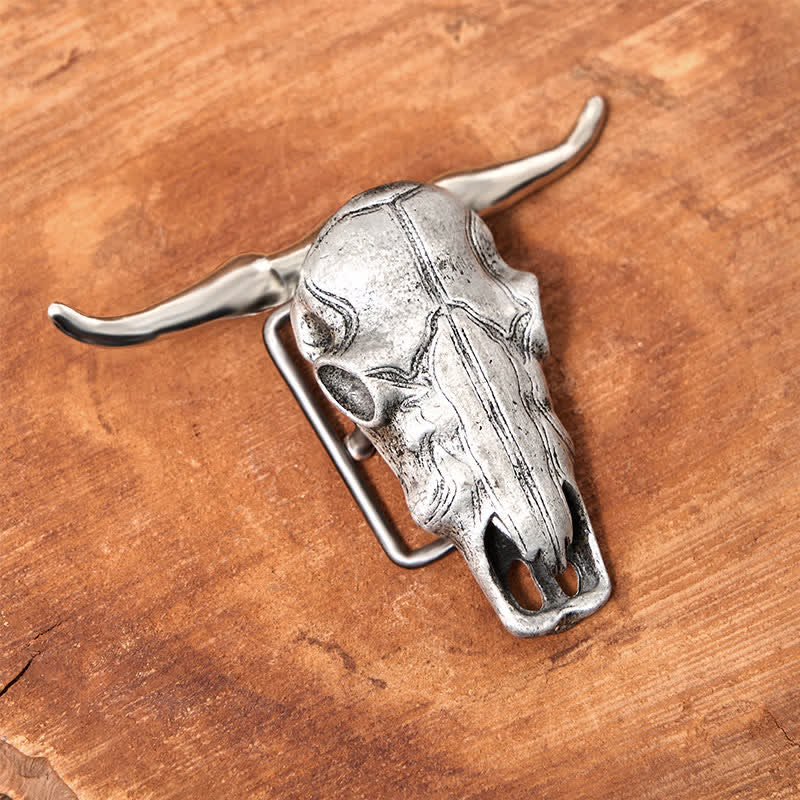 Cintura in pelle con fibbia argentata e coltello nascosto fai da te con testa di Longhorn unica - image 3
