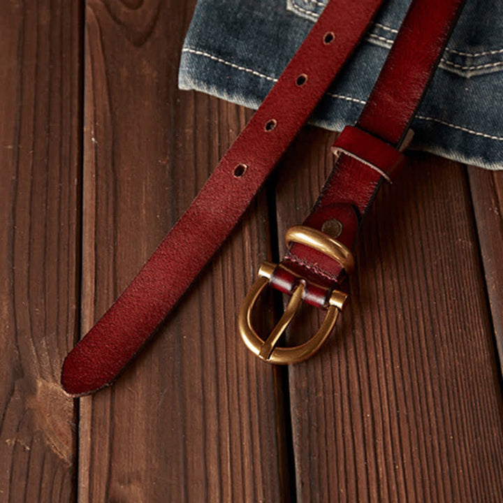 Cintura da donna in vera pelle con fibbia stretta in ottone, fatta a mano - image 6