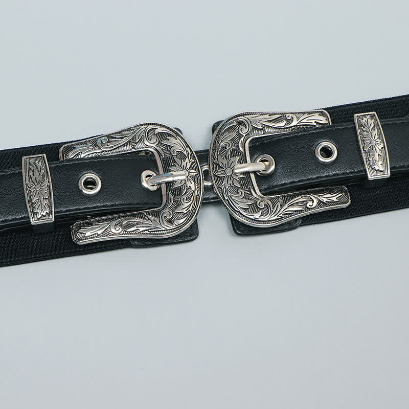 Cintura elastica in pelle con doppia fibbia da donna per jeans, pantaloni e abiti - image 4