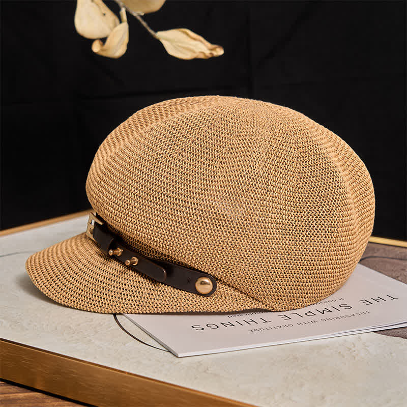 Cappello da spiaggia in paglia con decorazione in pelle intrecciata da donna - image 3