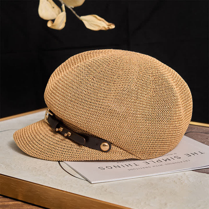 Cappello da spiaggia in paglia con decorazione in pelle intrecciata da donna - image 3