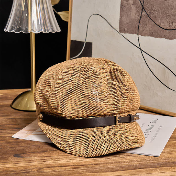 Cappello da spiaggia in paglia con decorazione in pelle intrecciata da donna - image 1