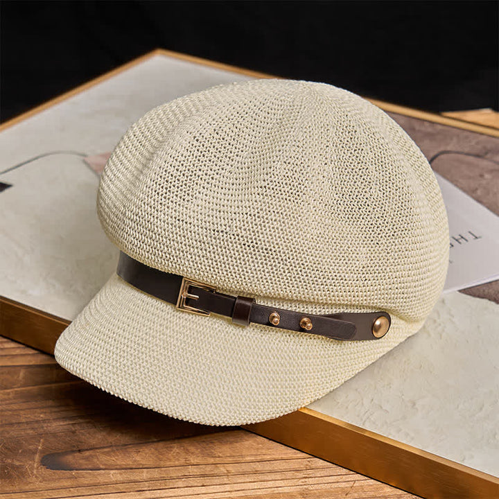Cappello da spiaggia in paglia con decorazione in pelle intrecciata da donna - image 11