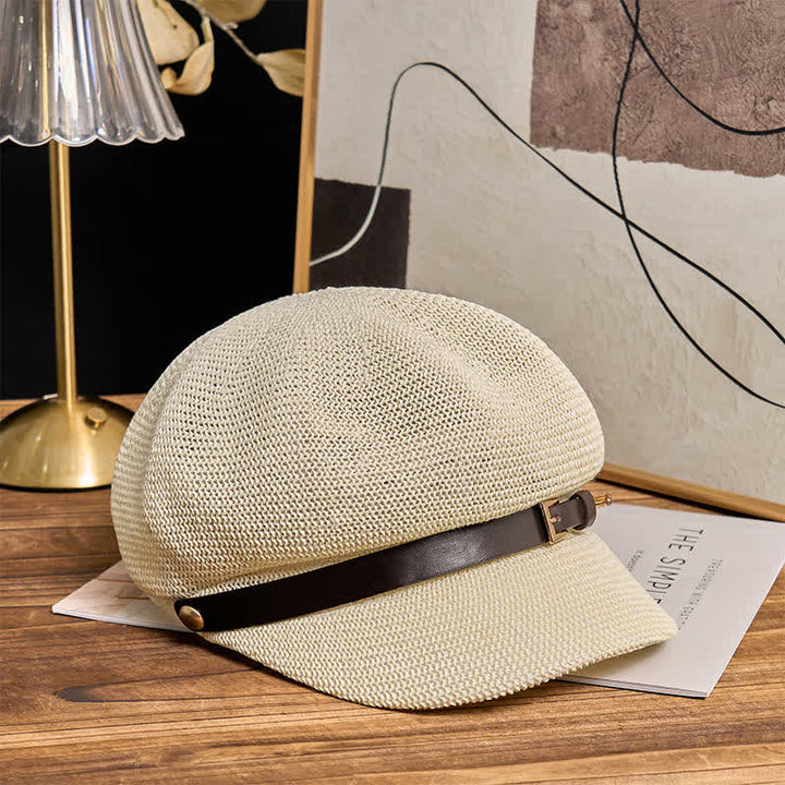 Cappello da spiaggia in paglia con decorazione in pelle intrecciata da donna - image 12