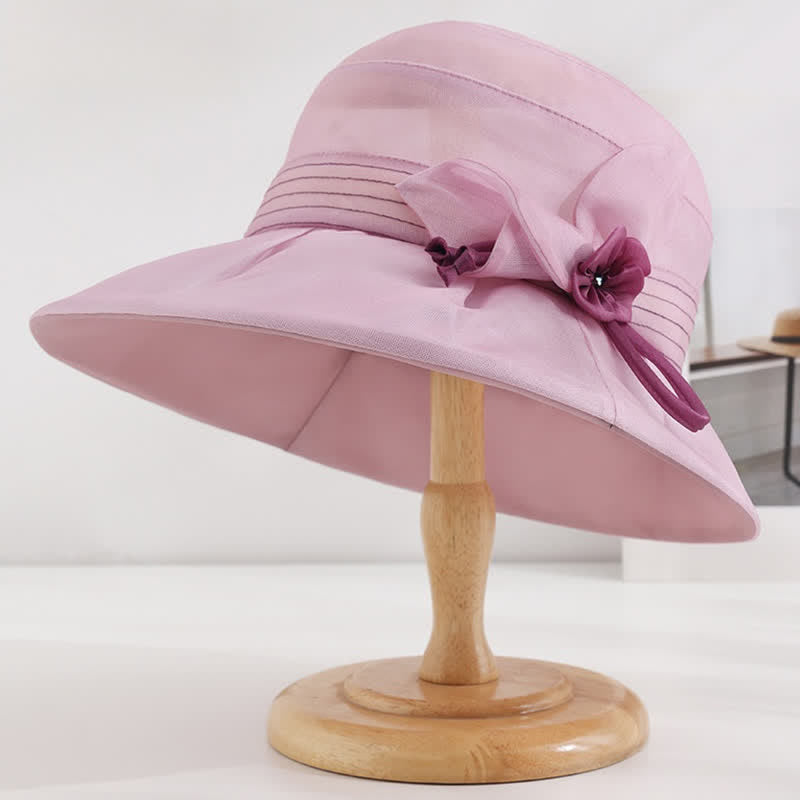 Cappello estivo da donna in vera seta con fiori decorativi larghi - image 0