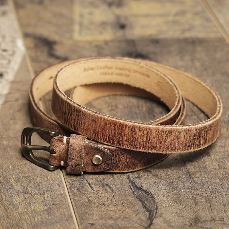 Cintura sottile in pelle di vacchetta da donna - Cachi - 38 - image 0
