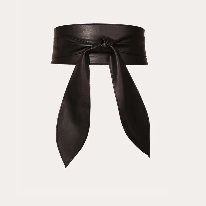 Cintura da corsetto in pelle con fascia larga da donna - Nero - image 0